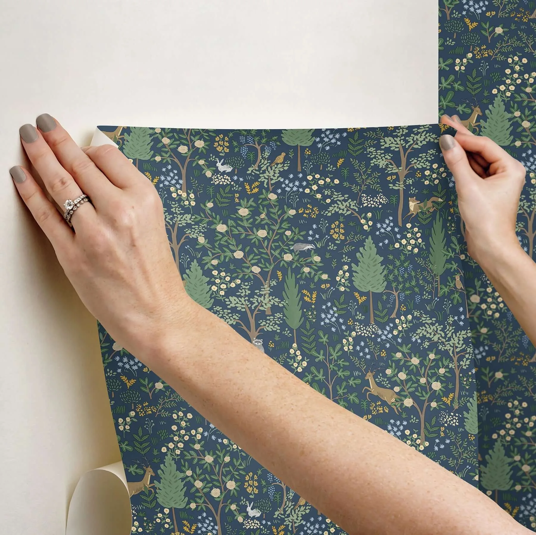 Rifle Paper Co. Woodland - Navy Wallpaper | Buy Online Rifle Paper Co. Woodland wallpaper, color Navy, SKU PSW1547RL