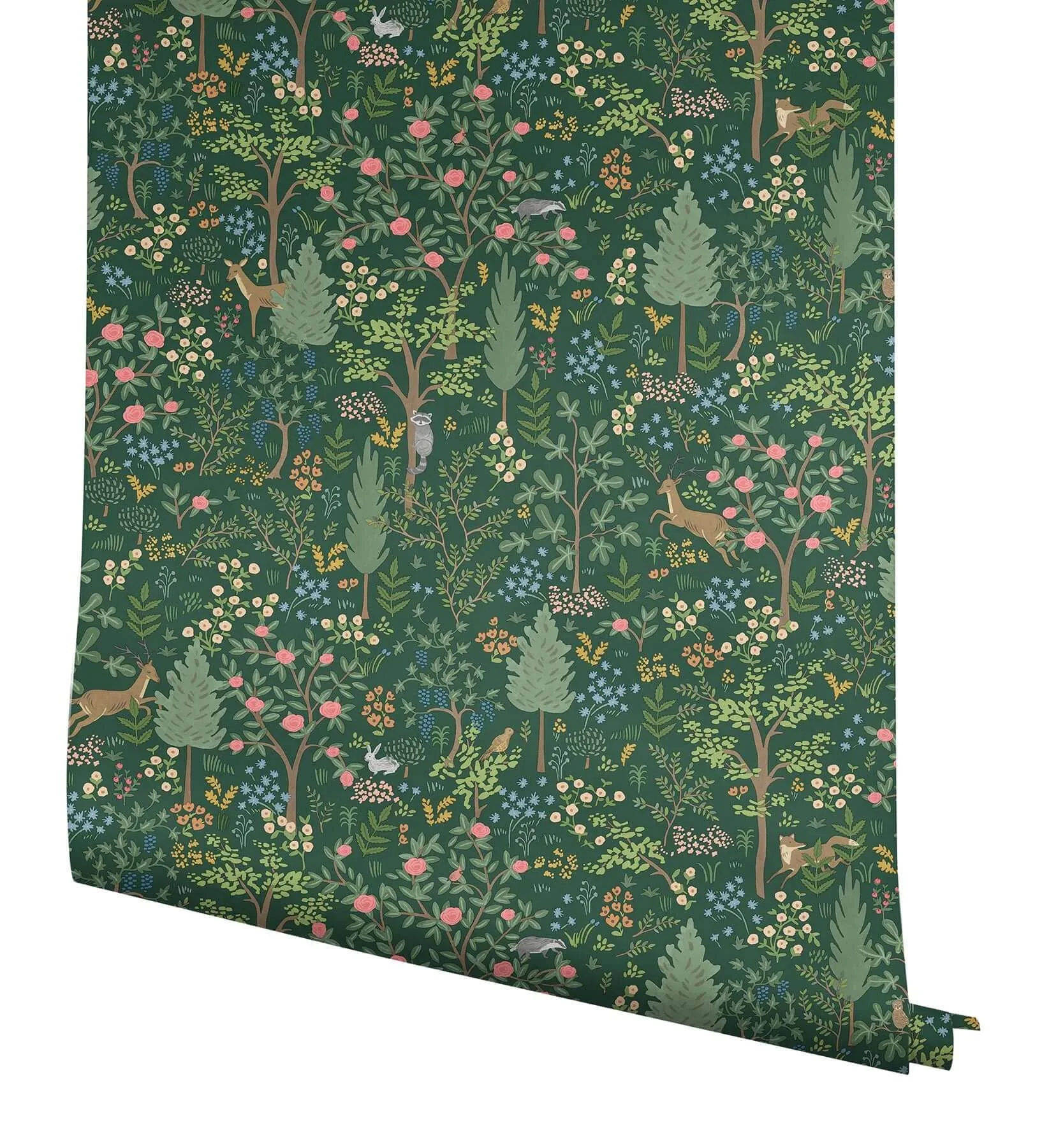 Rifle Paper Co. Woodland - Emerald Wallpaper | Buy Online Rifle Paper Co. Woodland wallpaper, color Emerald, SKU PSW1548RL