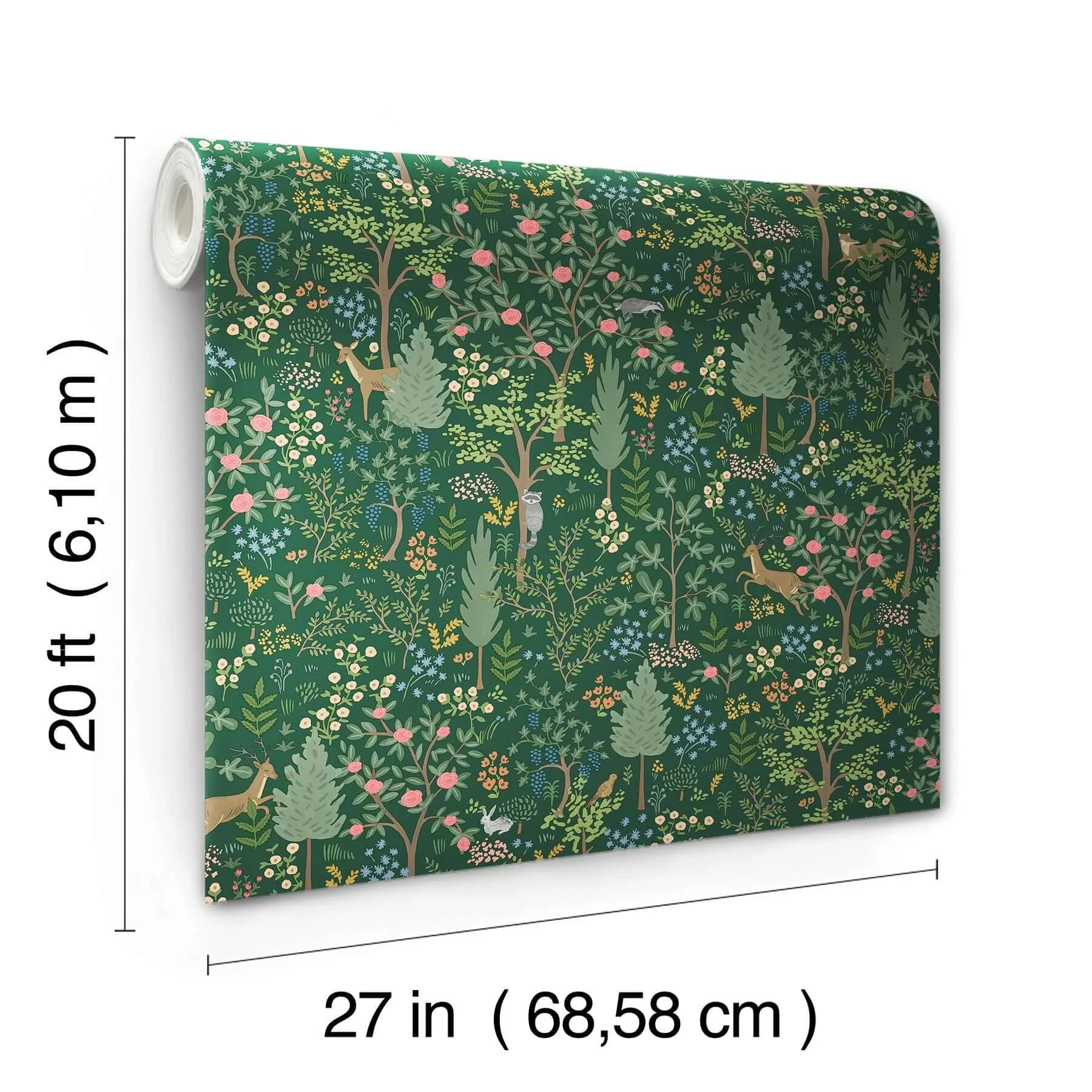 Rifle Paper Co. Woodland - Emerald Wallpaper | Buy Online Rifle Paper Co. Woodland wallpaper, color Emerald, SKU PSW1548RL