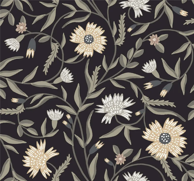 Rifle Paper Co. Aster wallpaper, color Black, SKU RF7434
