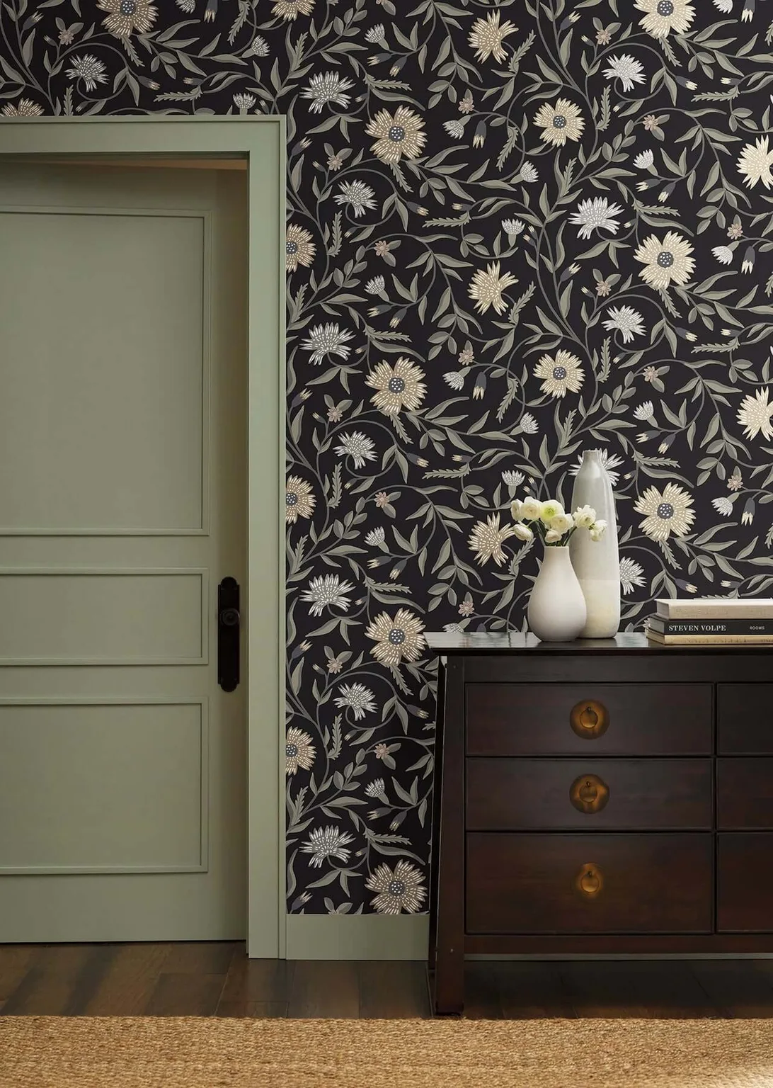 Rifle Paper Co. Aster wallpaper, color Black, SKU RF7434
