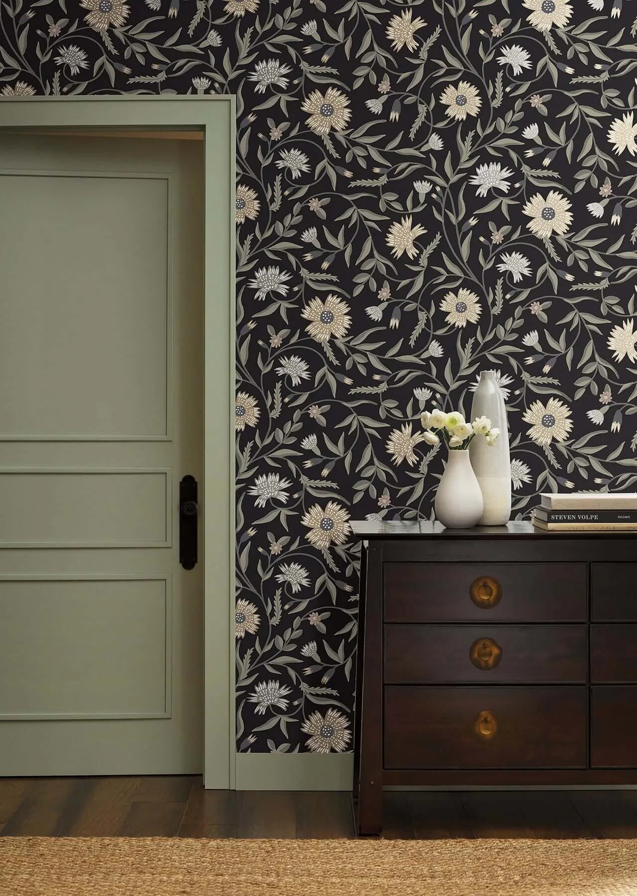 Rifle Paper Co. Aster wallpaper, color Black, SKU RF7434