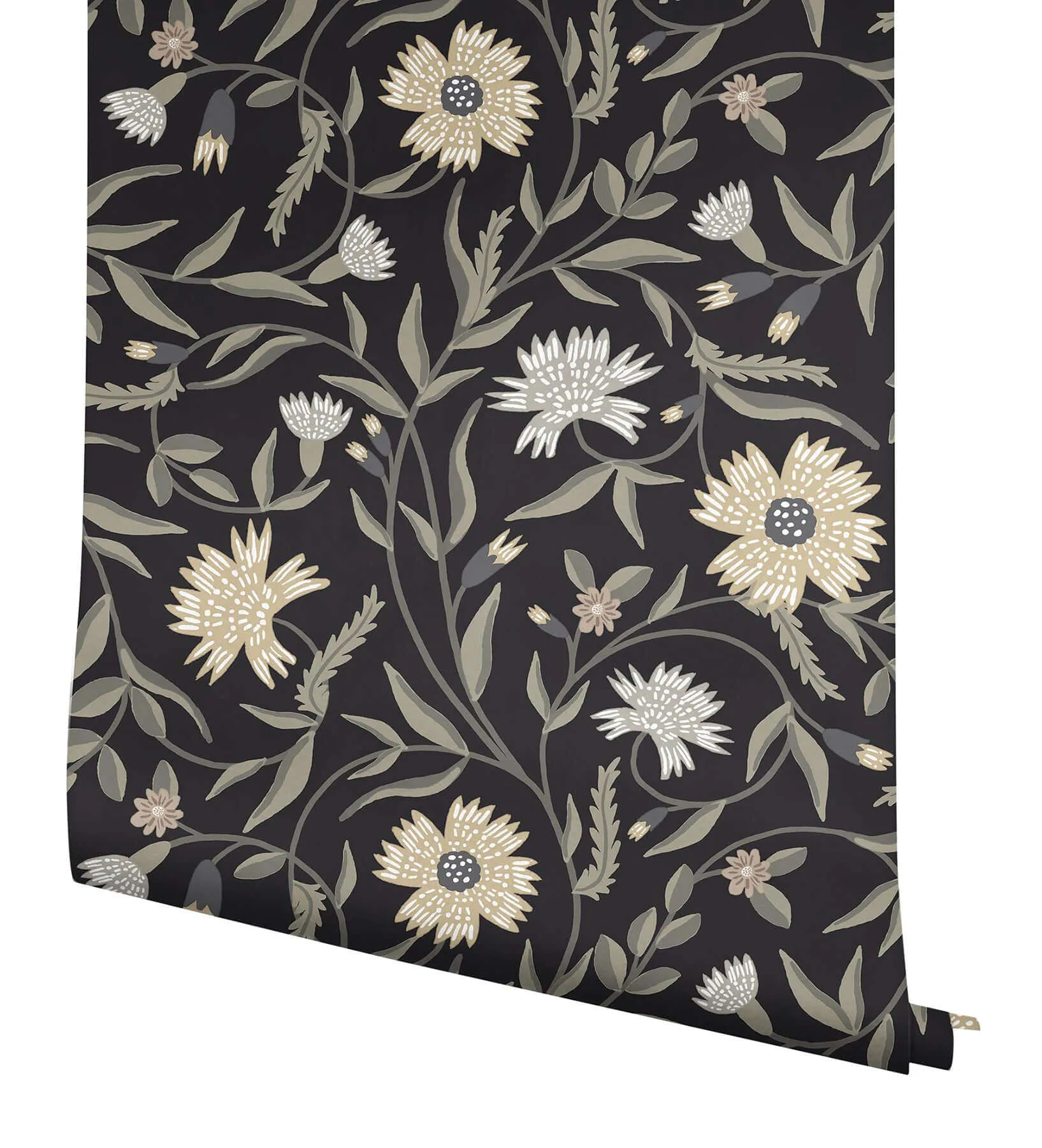 Rifle Paper Co. Aster - Black Wallpaper | Buy Online Rifle Paper Co. Aster wallpaper, color Black, SKU RF7434