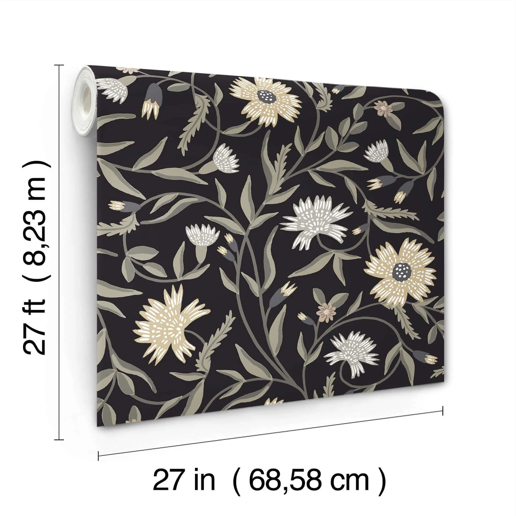 Rifle Paper Co. Aster - Black Wallpaper | Buy Online Rifle Paper Co. Aster wallpaper, color Black, SKU RF7434