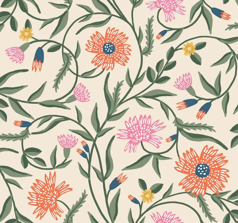 Rifle Paper Co. Aster wallpaper, color Coral, SKU RF7433