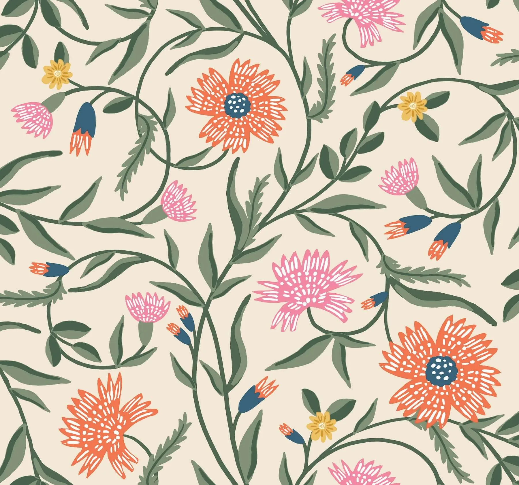 Rifle Paper Co. Aster wallpaper, color Coral, SKU RF7433