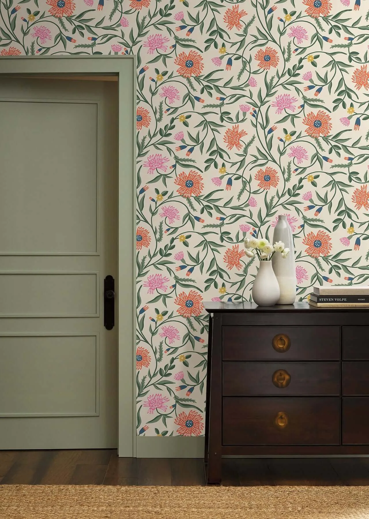 Rifle Paper Co. Aster wallpaper, color Coral, SKU RF7433