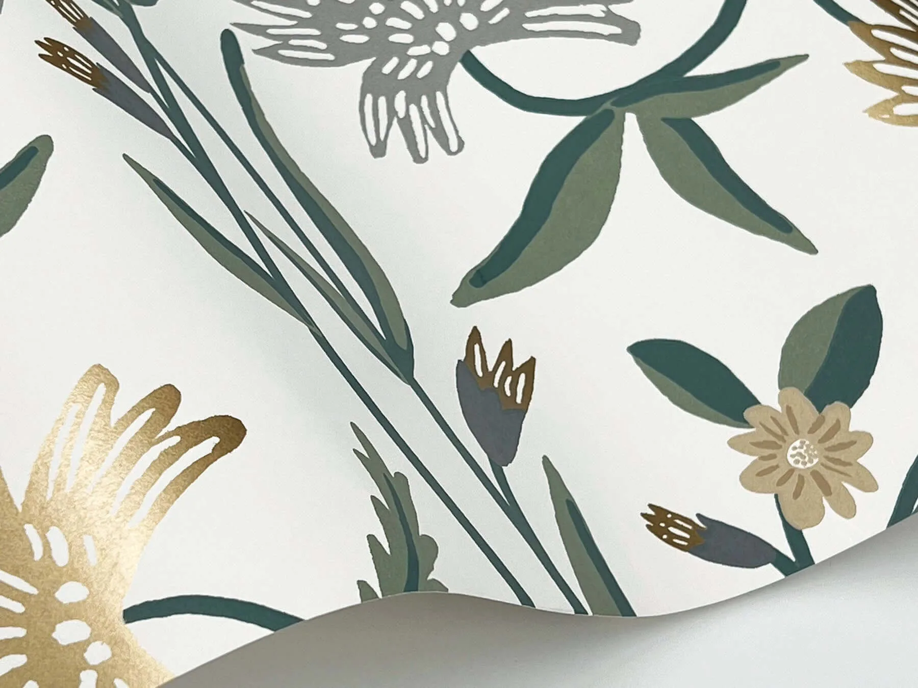 Rifle Paper Co. Aster - Gold Wallpaper | Buy Online Rifle Paper Co. Aster wallpaper, color Gold, SKU RF7432