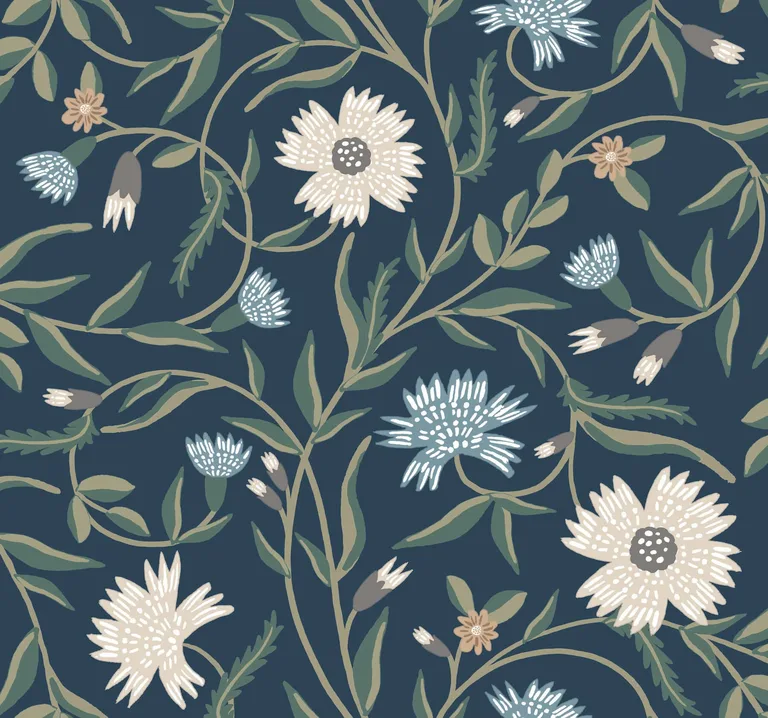 Rifle Paper Co. Aster wallpaper, color Navy, SKU RF7435