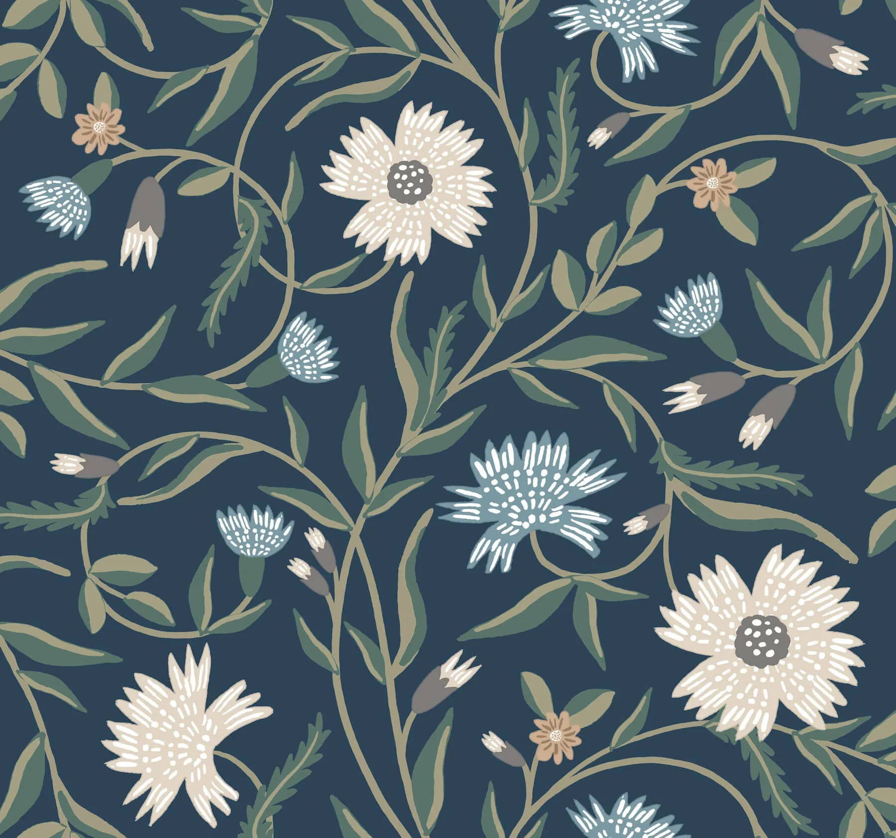 Rifle Paper Co. Aster wallpaper, color Navy, SKU RF7435
