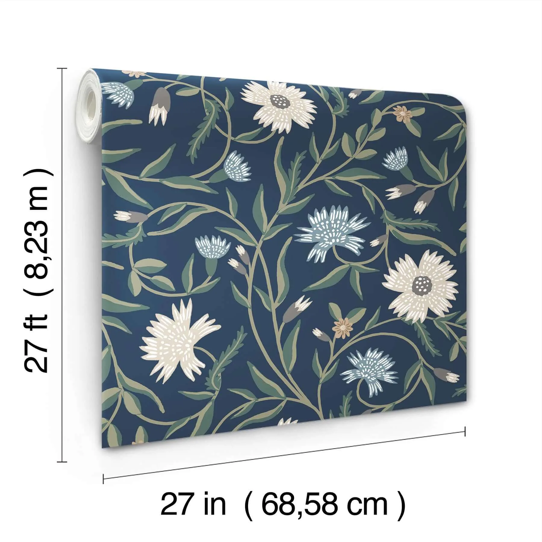 Rifle Paper Co. Aster - Navy Wallpaper | Buy Online Rifle Paper Co. Aster wallpaper, color Navy, SKU RF7435