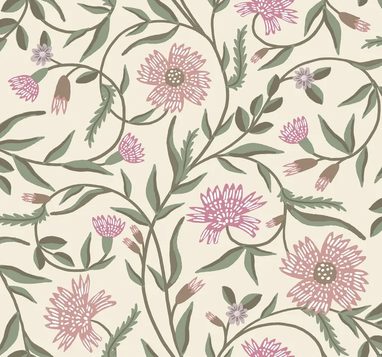 Rifle Paper Co. Aster wallpaper, color Rose, SKU RF7436