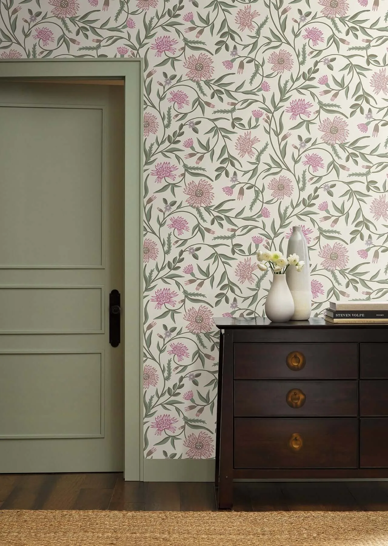Rifle Paper Co. Aster wallpaper, color Rose, SKU RF7436