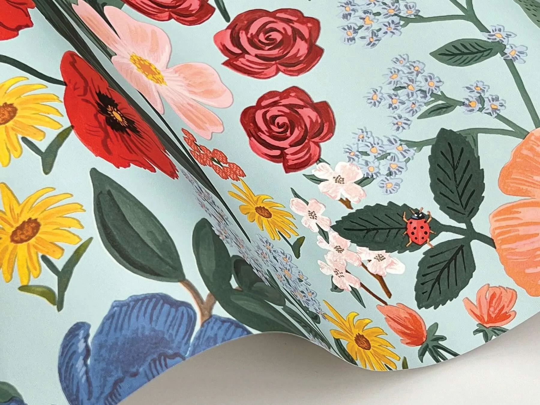 Rifle Paper Co. Blossom - Light Blue Wallpaper | Buy Online Rifle Paper Co. Blossom wallpaper, color Light Blue, SKU RF7493