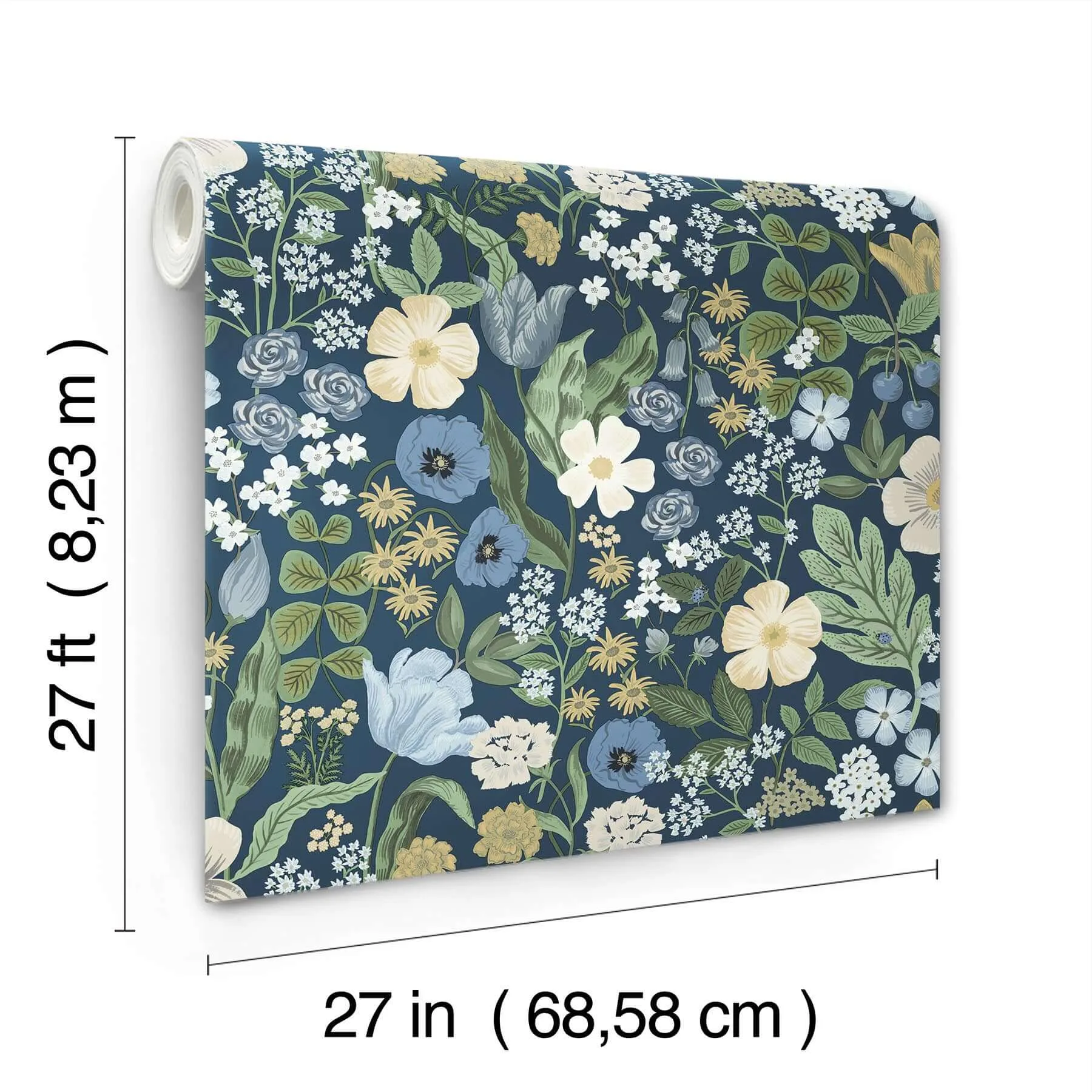 Rifle Paper Co. Blossom - Navy Wallpaper | Buy Online Rifle Paper Co. Blossom wallpaper, color Navy, SKU RF7494