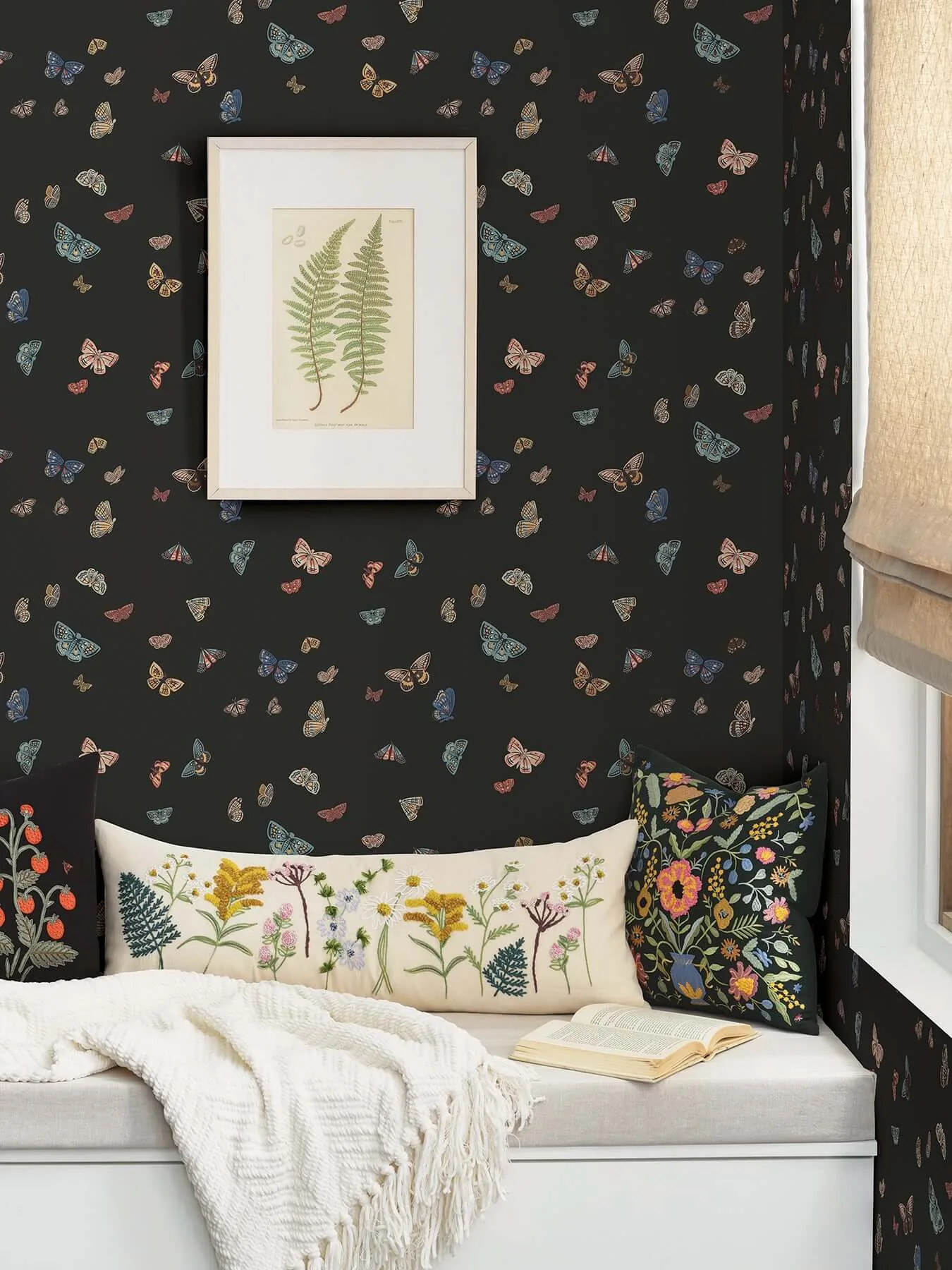 Rifle Paper Co. Butterfly House wallpaper, color Black, SKU RF7413