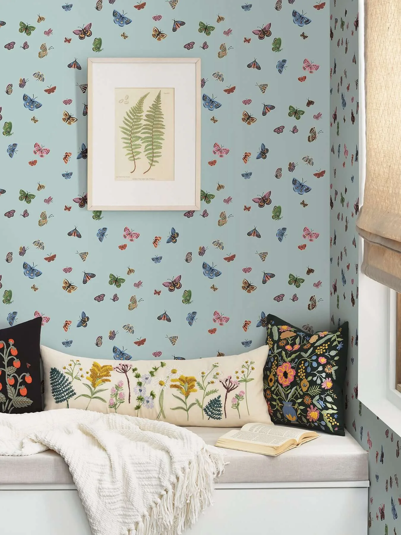 Rifle Paper Co. Butterfly House wallpaper, color Light Blue, SKU RF7414