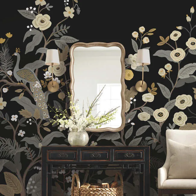 Rifle Paper Co. Peacock wallpaper, color Black, SKU RP7399M