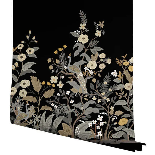 Rifle Paper Co. Peacock - Black Wallpaper | Buy Online Rifle Paper Co. Peacock wallpaper, color Black, SKU RP7399M
