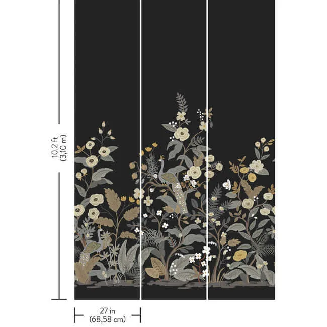 Rifle Paper Co. Peacock - Black Wallpaper | Buy Online Rifle Paper Co. Peacock wallpaper, color Black, SKU RP7399M