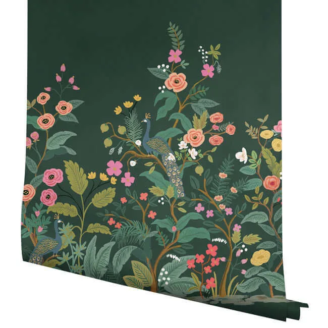 Rifle Paper Co. Peacock - Emerald Wallpaper | Buy Online Rifle Paper Co. Peacock wallpaper, color Emerald, SKU RP7398M