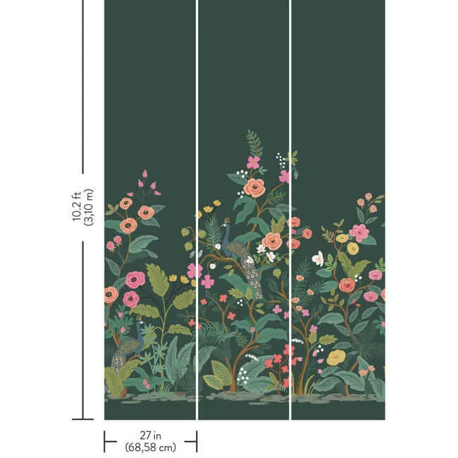 Rifle Paper Co. Peacock - Emerald Wallpaper | Buy Online Rifle Paper Co. Peacock wallpaper, color Emerald, SKU RP7398M