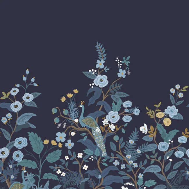 Rifle Paper Co. Peacock wallpaper, color Navy, SKU RP7396M