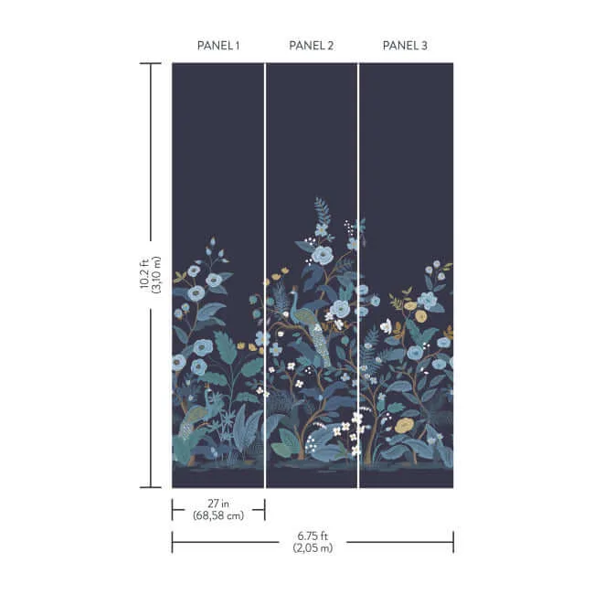 Rifle Paper Co. Peacock - Navy Wallpaper | Buy Online Rifle Paper Co. Peacock wallpaper, color Navy, SKU RP7396M