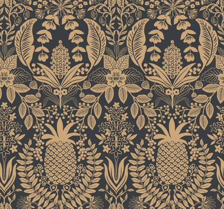 Rifle Paper Co. Pineapple Damask wallpaper, color Black, SKU RF7483
