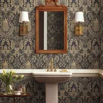 Rifle Paper Co. Pineapple Damask - Black Wallpaper | Buy Online Rifle Paper Co. Pineapple Damask wallpaper, color Black, SKU RF7483