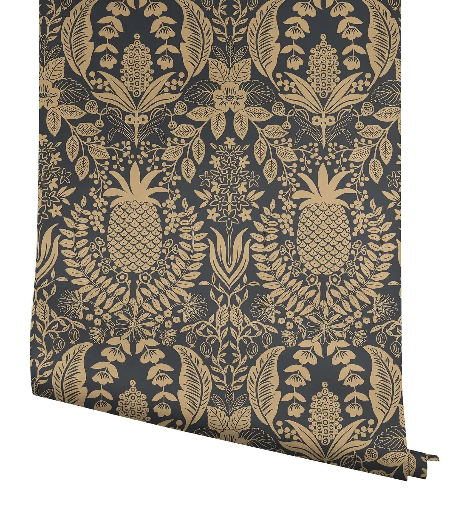 Rifle Paper Co. Pineapple Damask - Black Wallpaper | Buy Online Rifle Paper Co. Pineapple Damask wallpaper, color Black, SKU RF7483