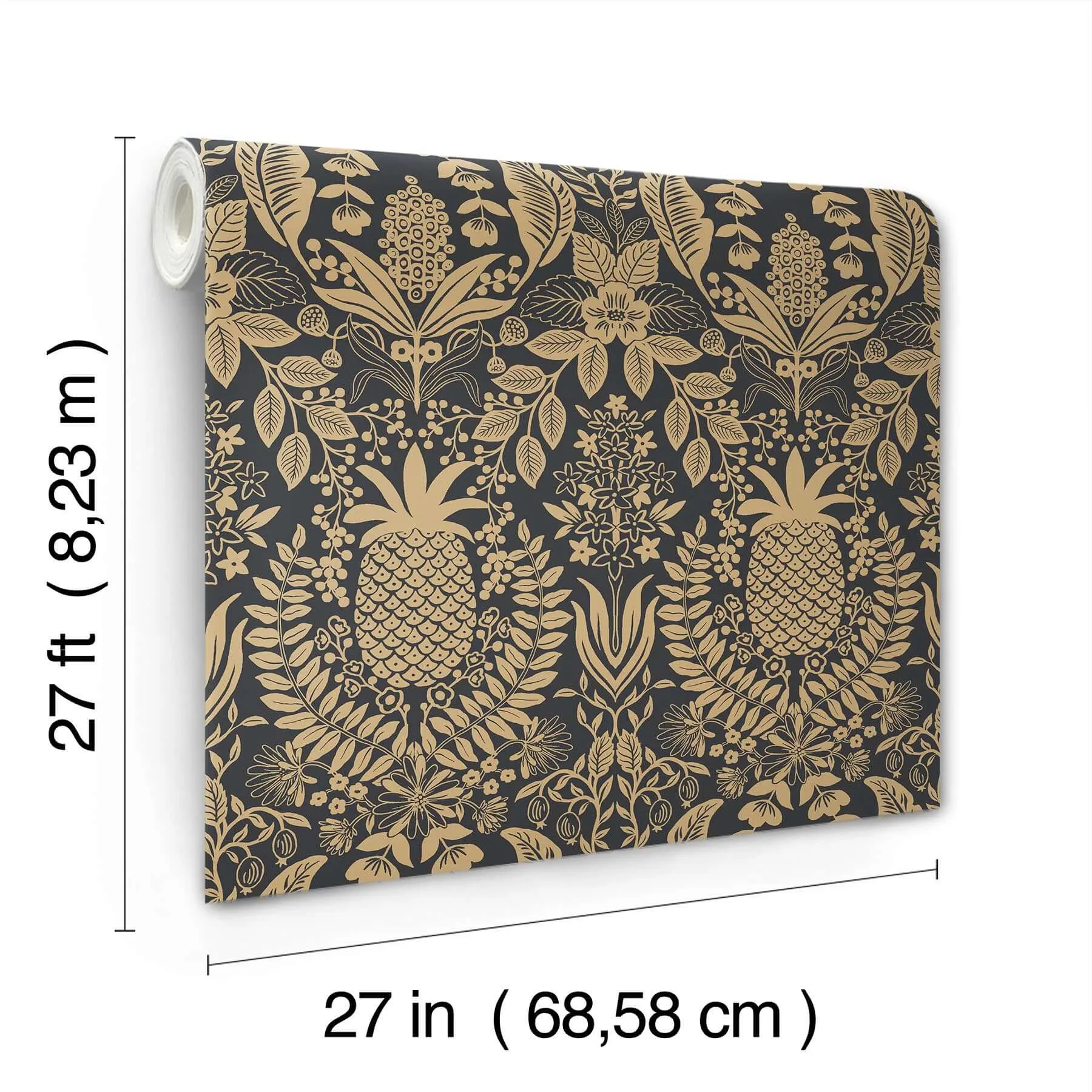 Rifle Paper Co. Pineapple Damask - Black Wallpaper | Buy Online Rifle Paper Co. Pineapple Damask wallpaper, color Black, SKU RF7483