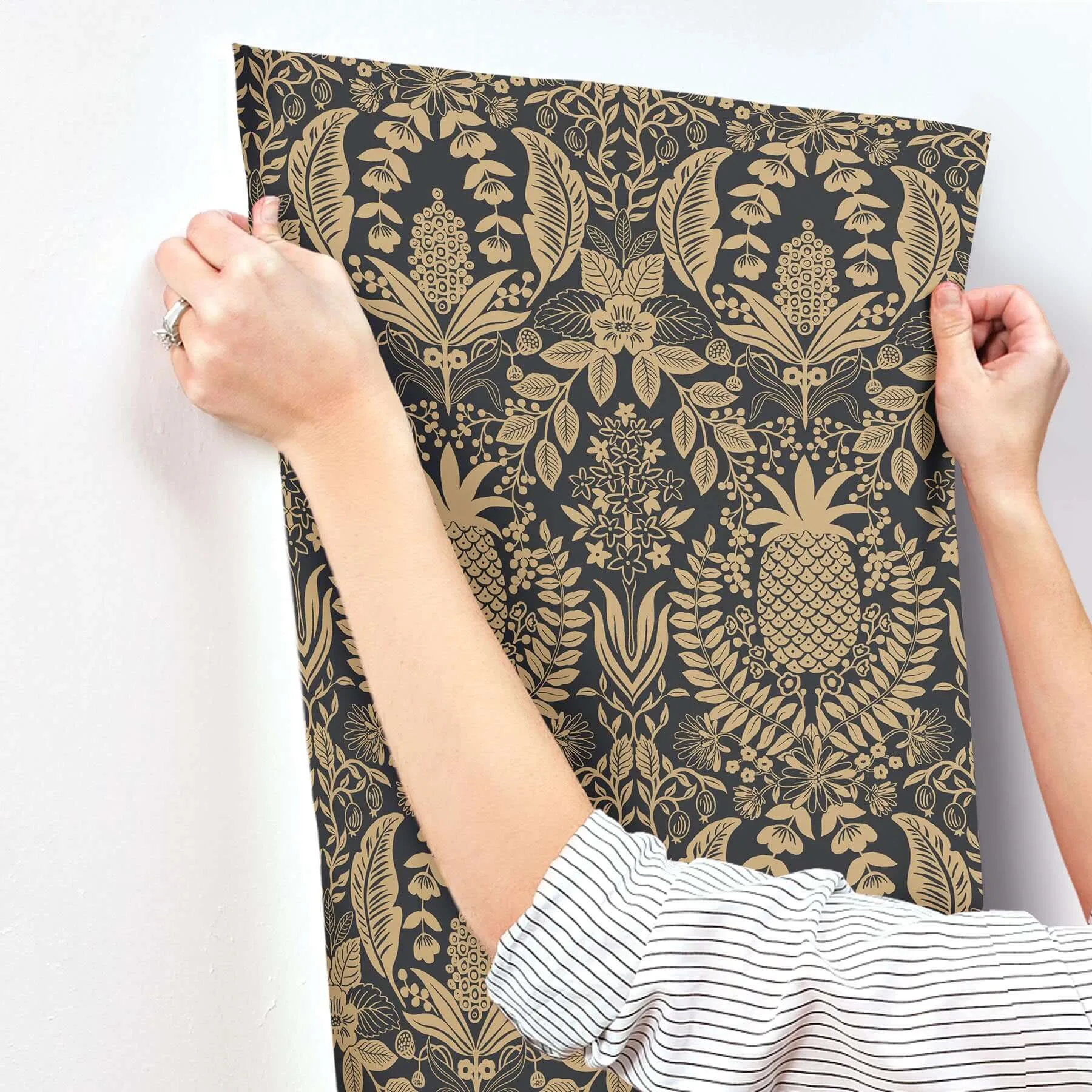 Rifle Paper Co. Pineapple Damask - Black Wallpaper | Buy Online Rifle Paper Co. Pineapple Damask wallpaper, color Black, SKU RF7483