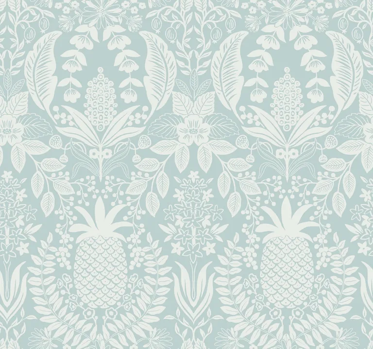 Rifle Paper Co. Pineapple Damask wallpaper, color Light Blue, SKU RF7484