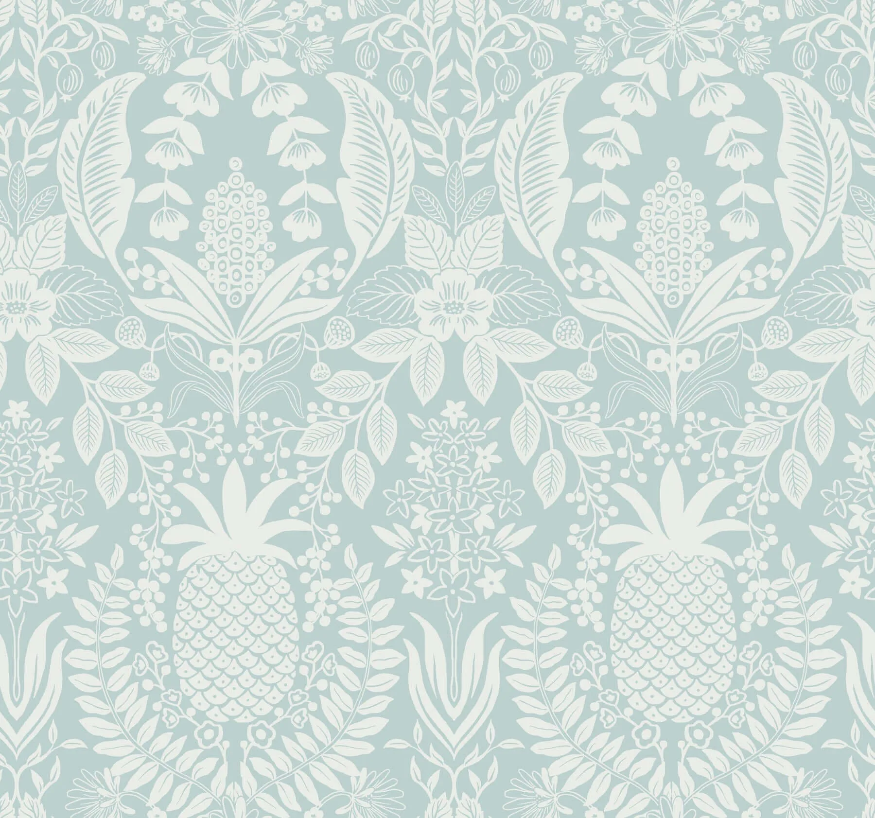 Rifle Paper Co. Pineapple Damask wallpaper, color Light Blue, SKU RF7484