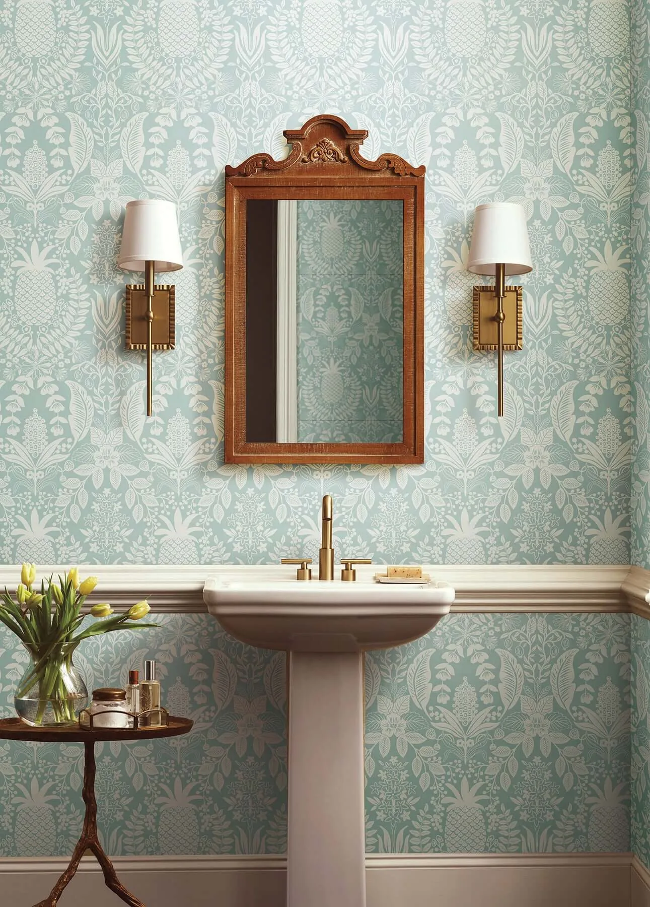 Rifle Paper Co. Pineapple Damask wallpaper, color Light Blue, SKU RF7484