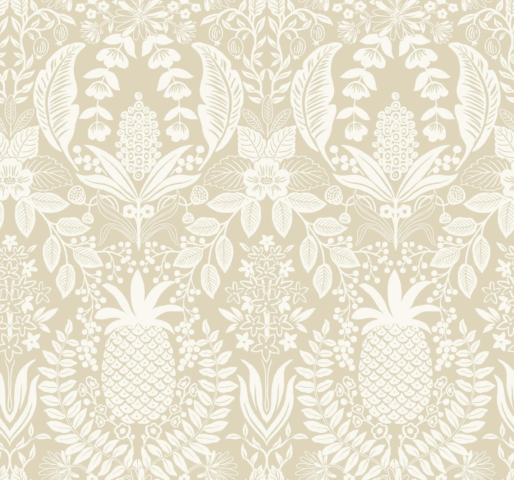 Rifle Paper Co. Pineapple Damask wallpaper, color Linen, SKU RF7485