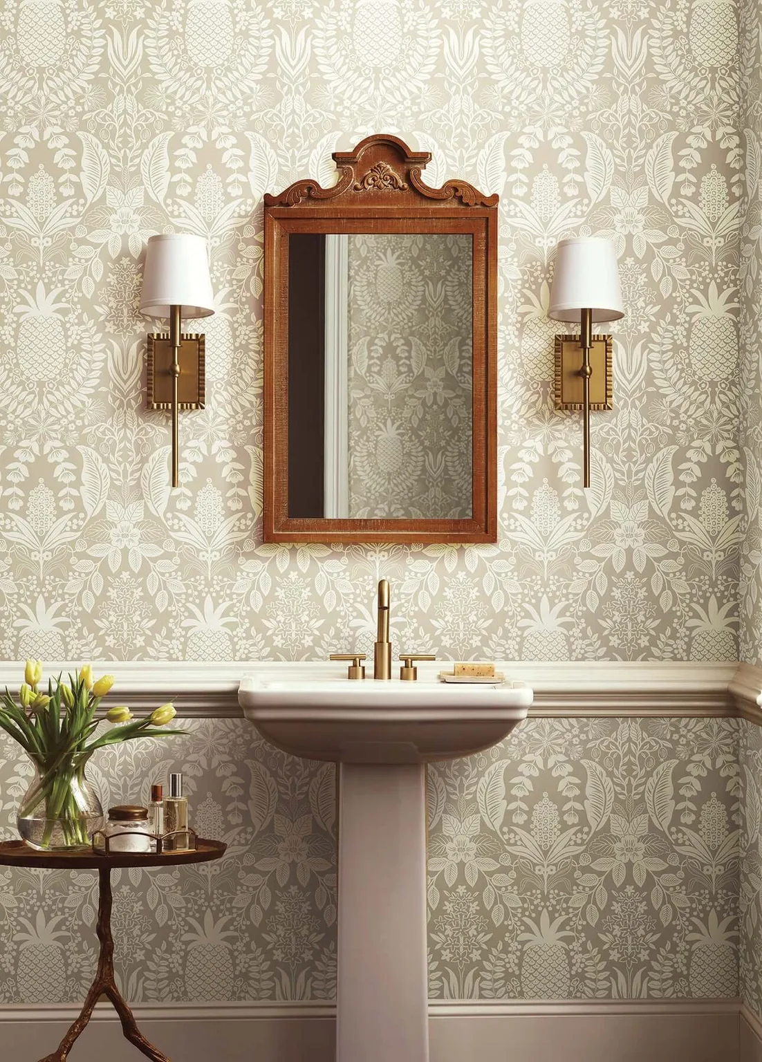 Rifle Paper Co. Pineapple Damask wallpaper, color Linen, SKU RF7485