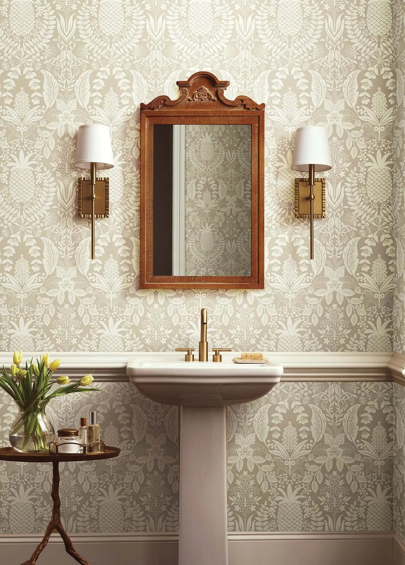 Rifle Paper Co. Pineapple Damask wallpaper, color Linen, SKU RF7485