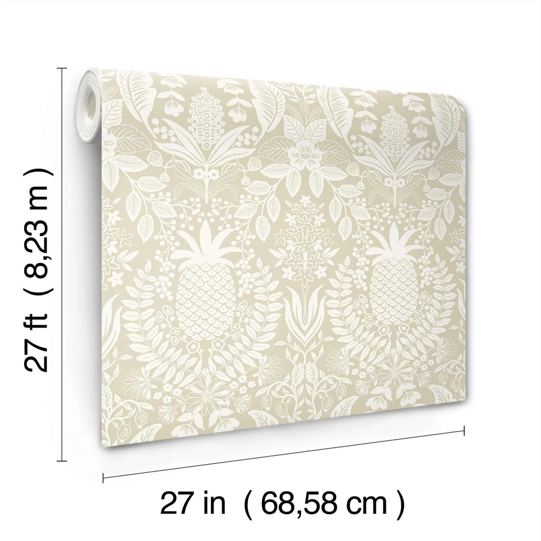 Rifle Paper Co. Pineapple Damask wallpaper, color Linen, SKU RF7485