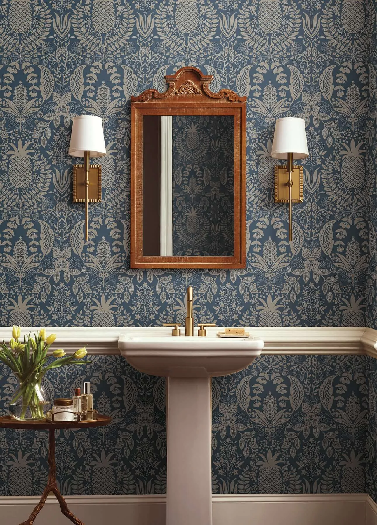 Rifle Paper Co. Pineapple Damask wallpaper, color Navy, SKU RF7486