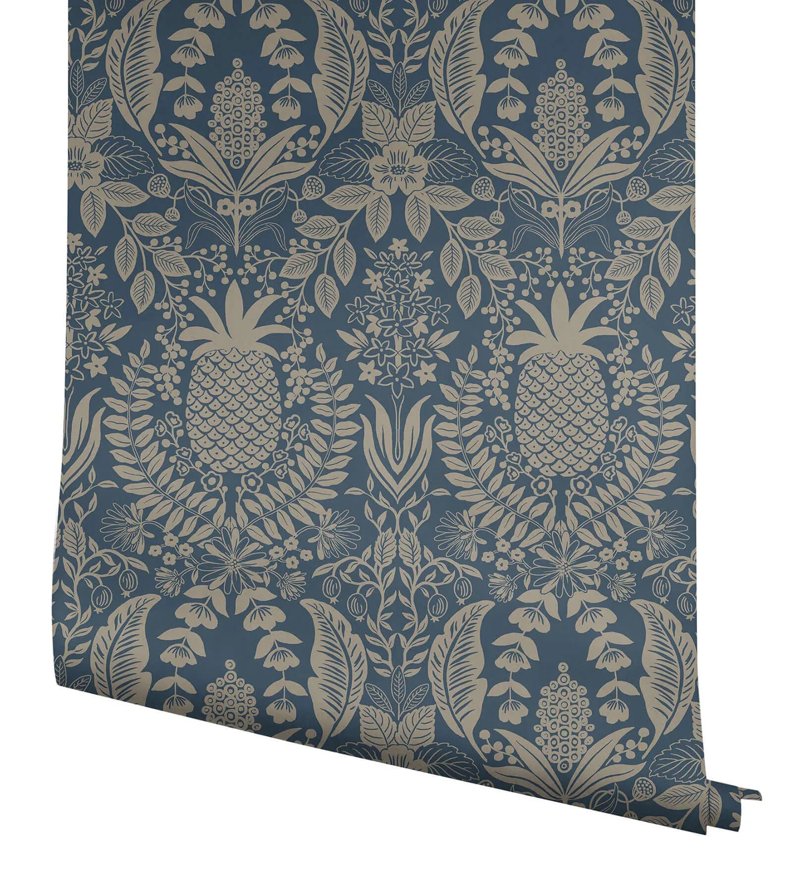 Rifle Paper Co. Pineapple Damask - Navy Wallpaper | Buy Online Rifle Paper Co. Pineapple Damask wallpaper, color Navy, SKU RF7486