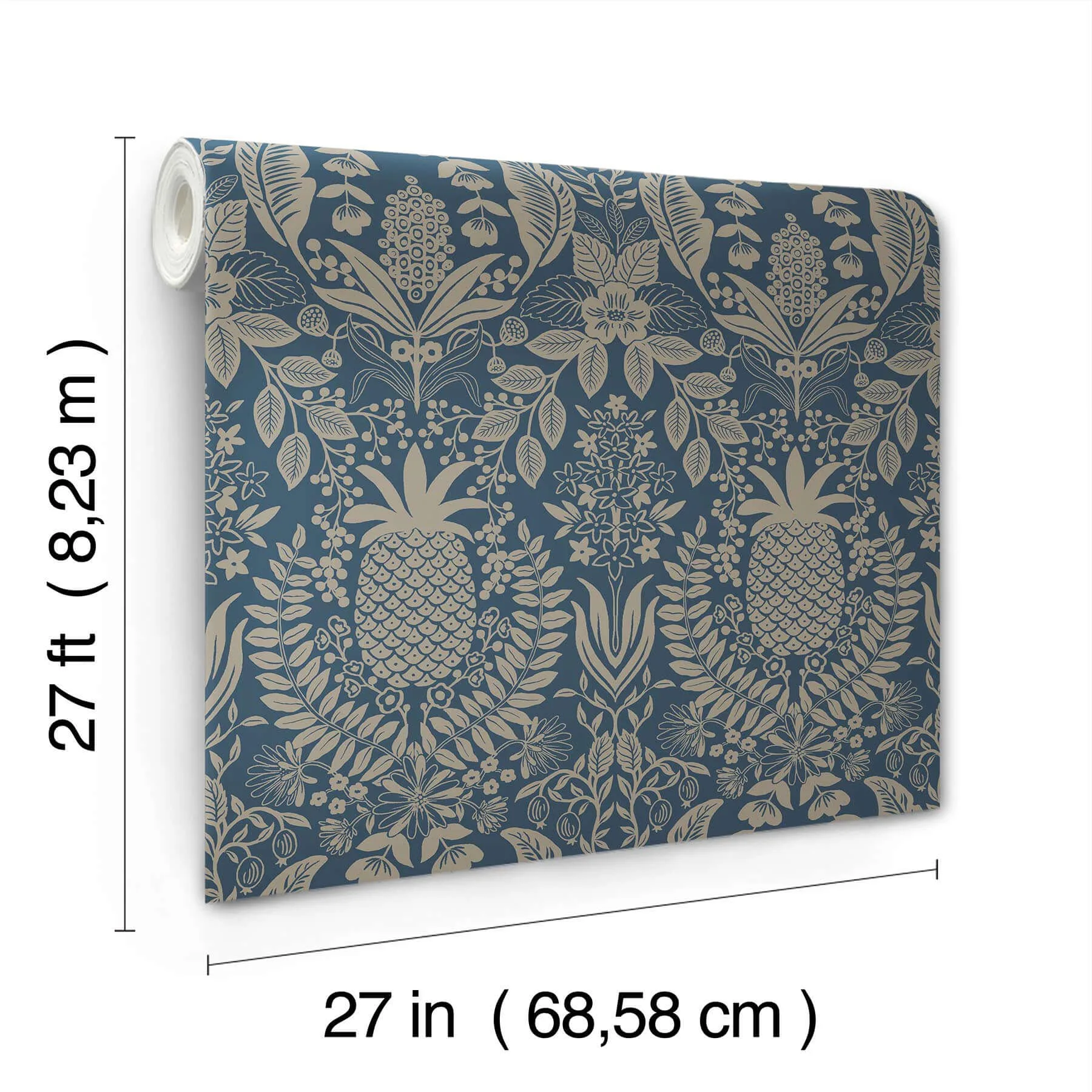 Rifle Paper Co. Pineapple Damask - Navy Wallpaper | Buy Online Rifle Paper Co. Pineapple Damask wallpaper, color Navy, SKU RF7486