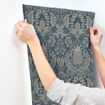 Rifle Paper Co. Pineapple Damask - Navy Wallpaper | Buy Online Rifle Paper Co. Pineapple Damask wallpaper, color Navy, SKU RF7486