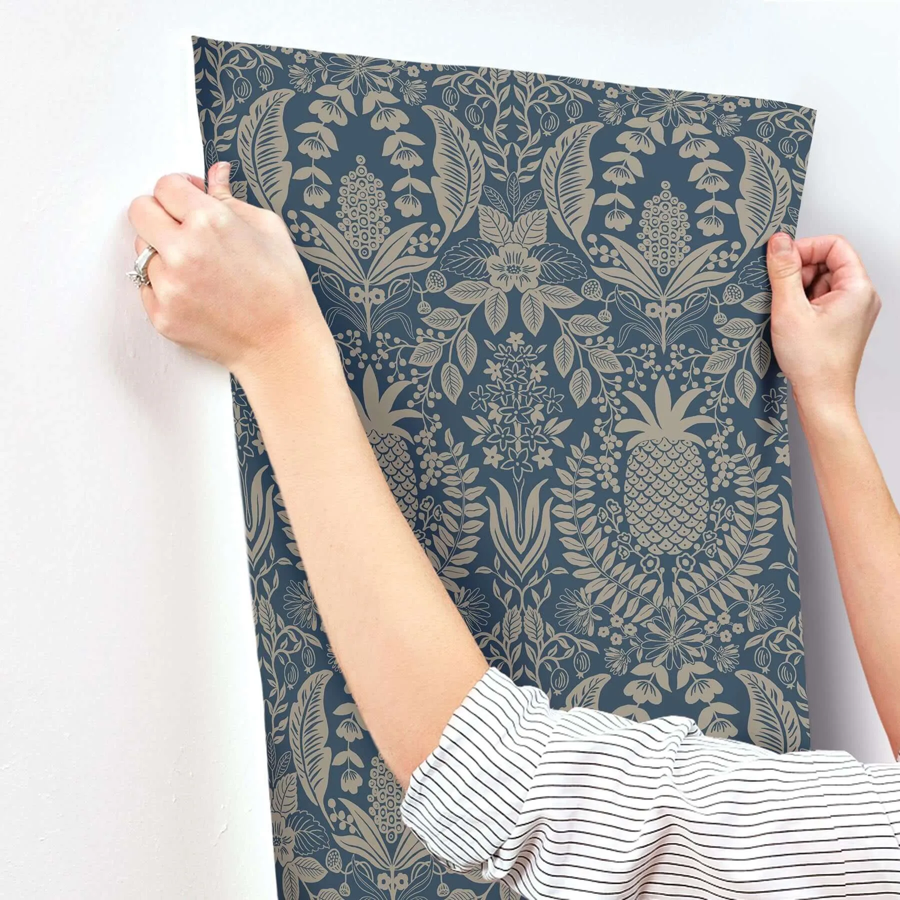 Rifle Paper Co. Pineapple Damask - Navy Wallpaper | Buy Online Rifle Paper Co. Pineapple Damask wallpaper, color Navy, SKU RF7486
