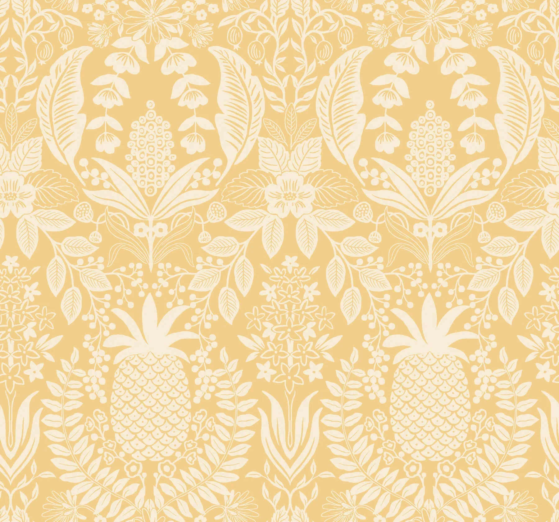 Rifle Paper Co. Pineapple Damask wallpaper, color Yellow, SKU RF7481