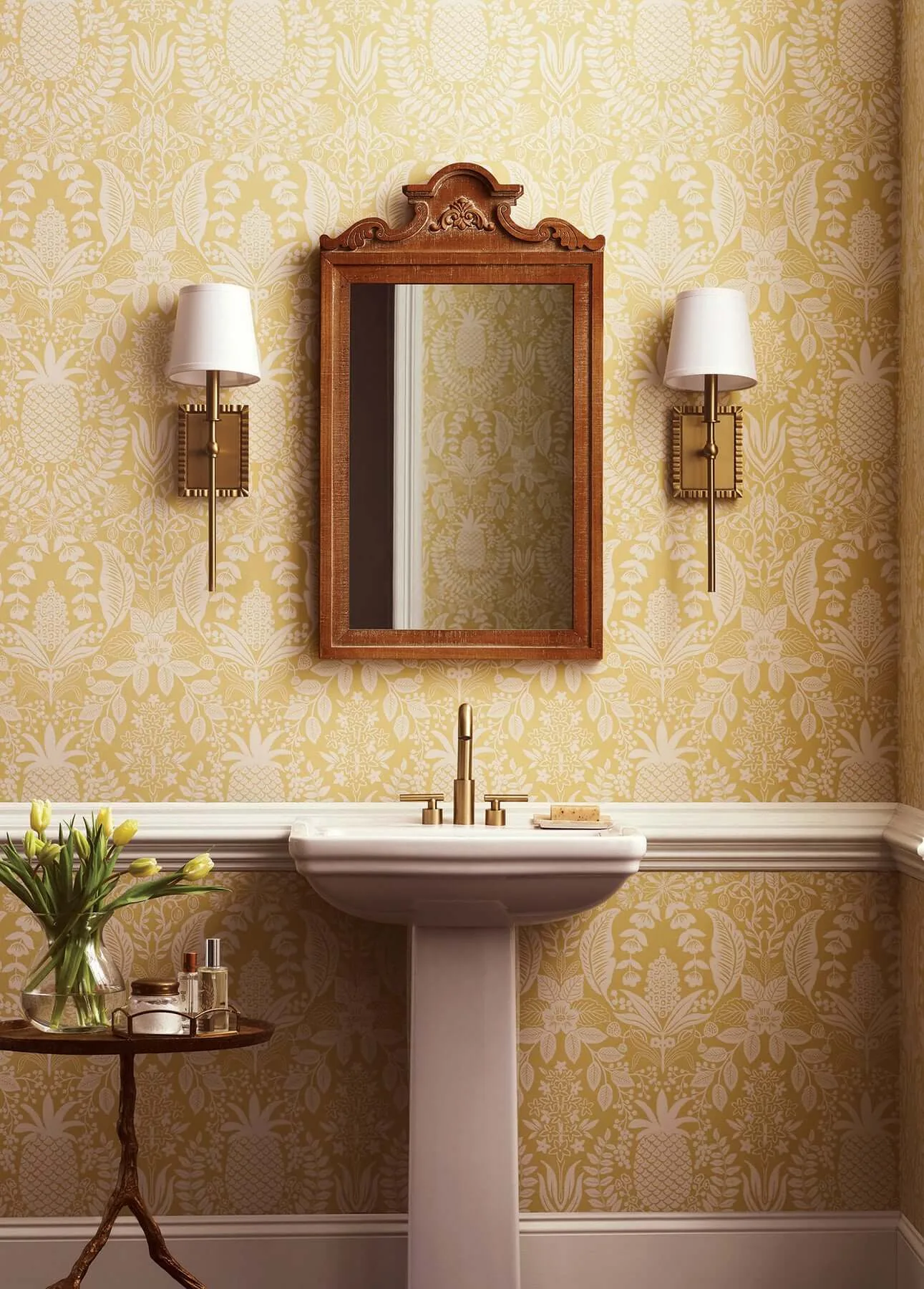 Rifle Paper Co. Pineapple Damask wallpaper, color Yellow, SKU RF7481