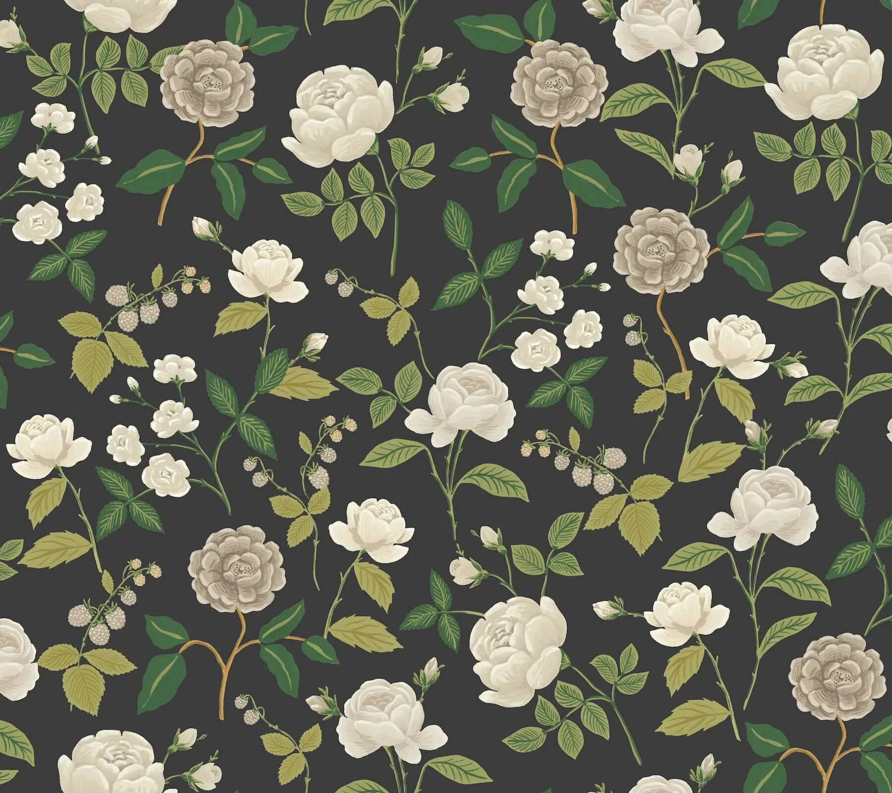 Rifle Paper Co. Roses wallpaper, color Black, SKU RF7542