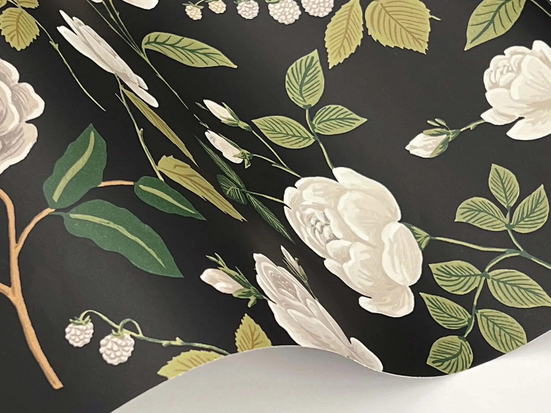Rifle Paper Co. Roses - Black Wallpaper | Buy Online Rifle Paper Co. Roses wallpaper, color Black, SKU RF7542