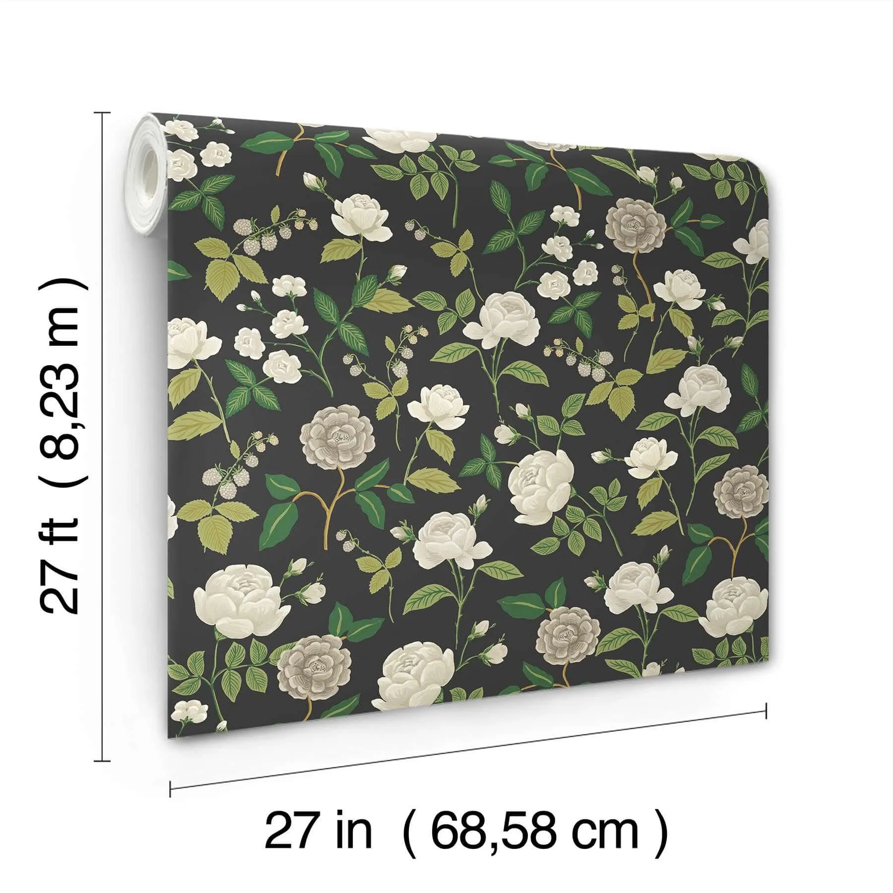 Rifle Paper Co. Roses - Black Wallpaper | Buy Online Rifle Paper Co. Roses wallpaper, color Black, SKU RF7542